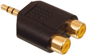 מתאם / מפצל מצופה זהב PL 3.5mm זכר ל- 2 RCA נקבה